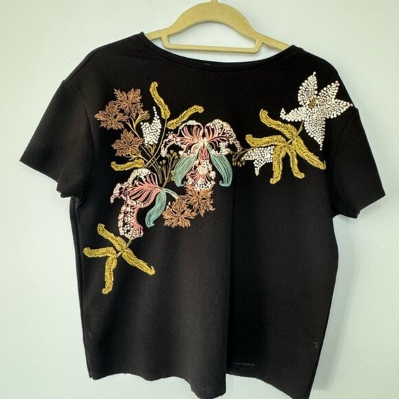Zara Black Embellished Short Sleeve Tee - Picture 1 of 12